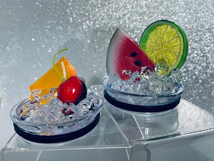 Fruit Tumbler Toppers that fit the 20 oz and 30 oz tumblers - Fruit Topped Tumbler Toppers, 3D fruit lids, unique gift