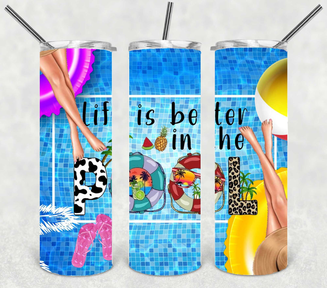 30 oz Skinny Tumbler - Beach Summer Theme - Life is Better at the Pool, makes a great gift