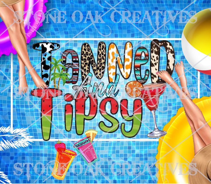 Tanned and Tipsy Poolside Tumbler Image, DIGITAL download - Beach Summer Pool Friends Tumbler