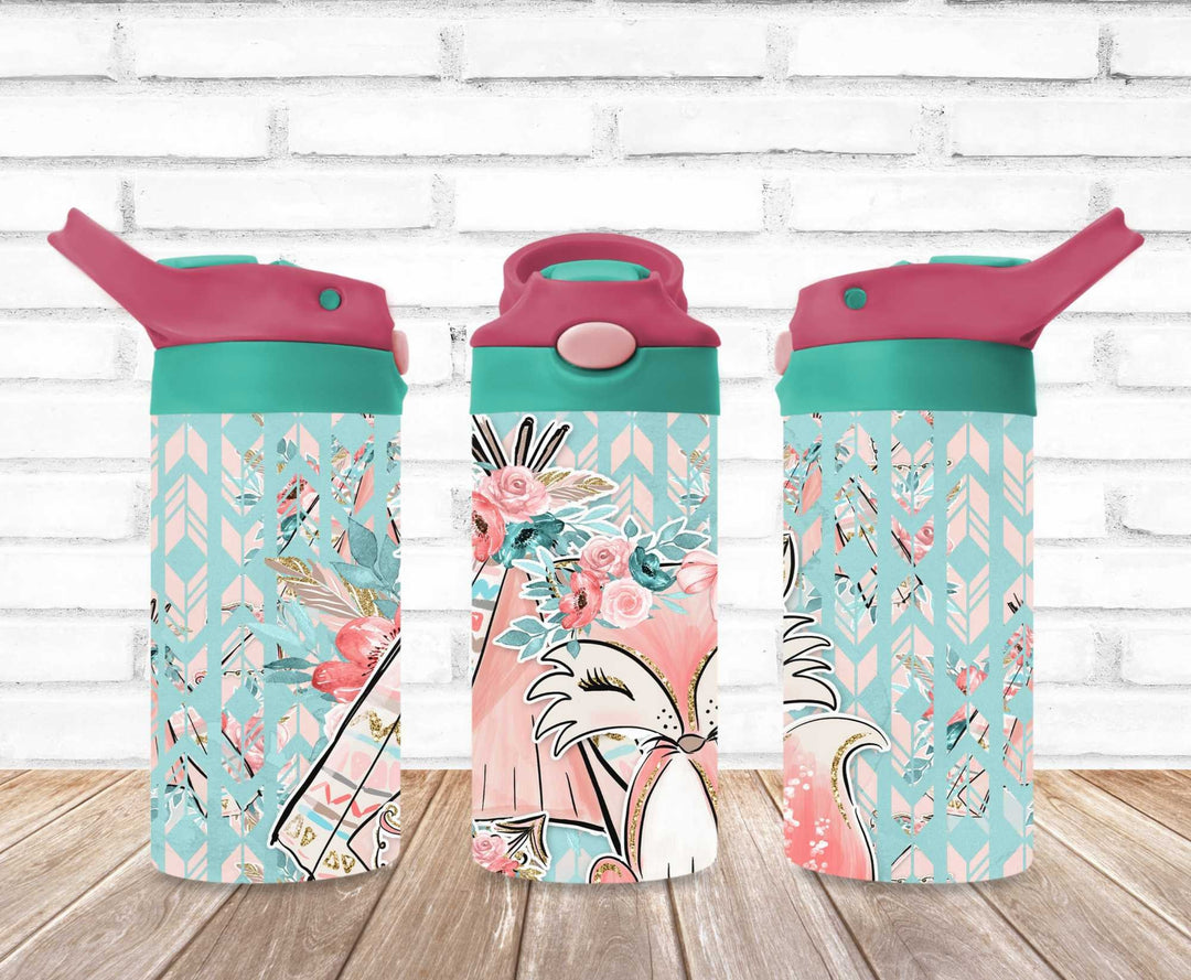 Kids Pink Blue Fox Tumbler - Kids Water Bottle | Kids Water Tumbler | Great Kids Gift | Kids Sippy Cup | Back To School Cup - HOT SELLER!