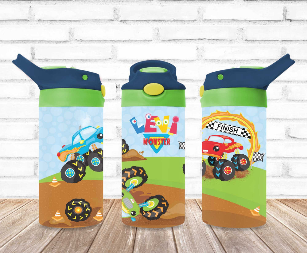 Kids Monster Truck Tumbler Wrap - 12 oz Kids Flip Top Tumbler - DIGITAL DOWNLOAD - Tumbler Wrap Image Download