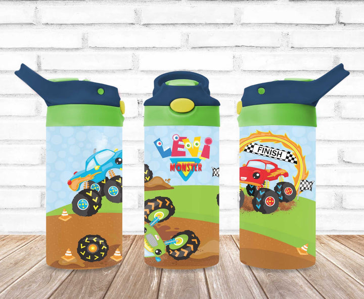 Kids Monster Truck Tumbler Wrap - 12 oz Kids Flip Top Tumbler - DIGITAL DOWNLOAD - Tumbler Wrap Image Download