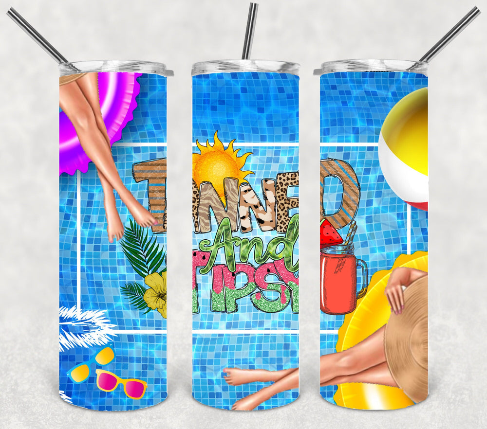 Tanned and Tipsy Poolside Tumbler Image, DIGITAL download - Beach Summer Pool Friends Tumbler