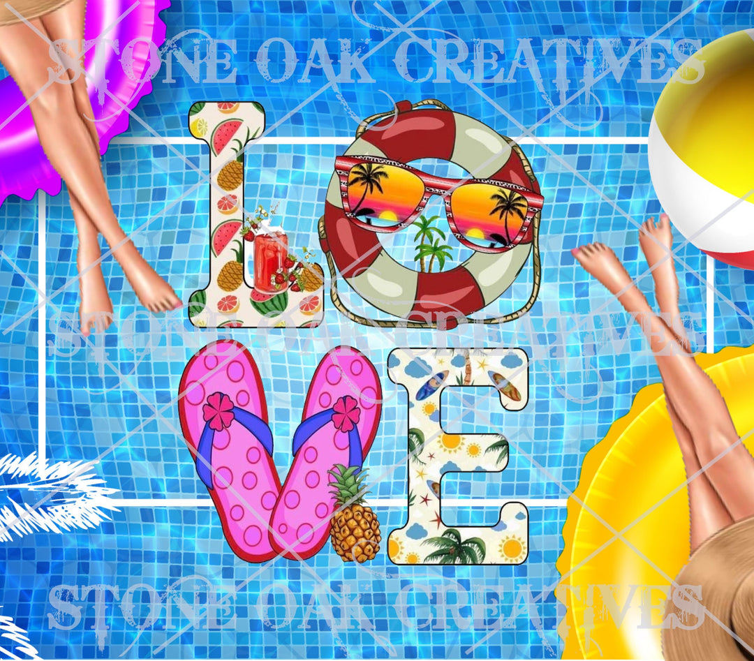 Summer Pool LOVE - Beach theme - Summer Theme - Tumbler Image - Tumbler Wrap - DIGITAL DOWNLOAD