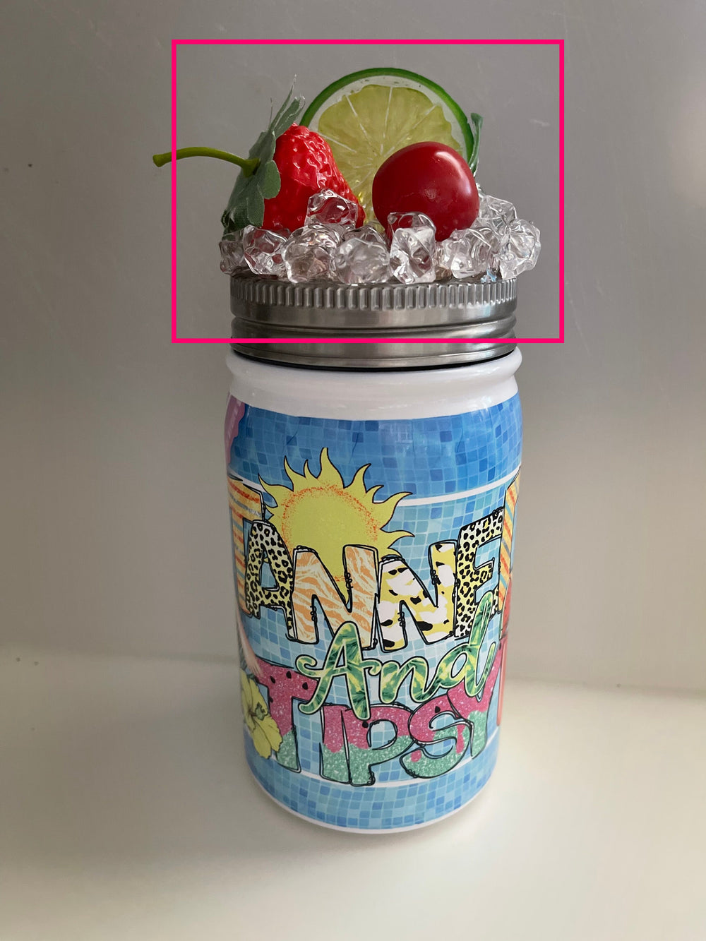 Strawberry + Lime + Cherry - Fruit Tumbler Topper that fit the 17 oz Stainless MASON JAR Tumbler Top - Fruit Topped Tumbler Toppers