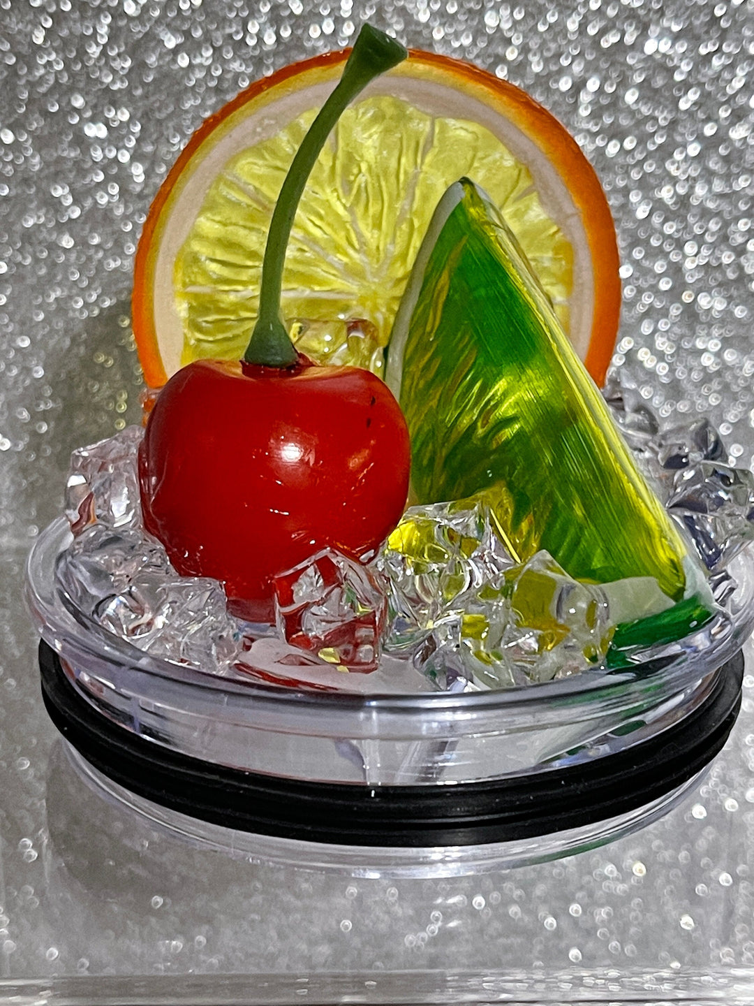 Orange Cherry Lime Fruit Tumbler Topper fits skinny straight and regular Stainless Tumbler - Fruit Topped Lid - Tumbler Toppers, unique gift