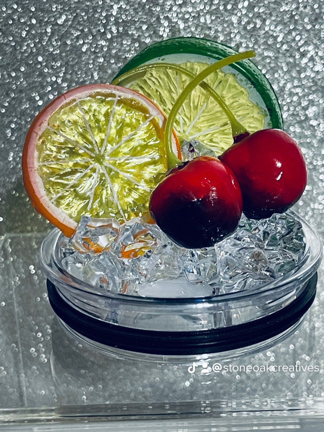 Orange Lime Cherry Fruit Tumbler Topper for skinny straight Stainless Tumbler - Fruit Topped Lid - Tumbler Toppers, unique gift