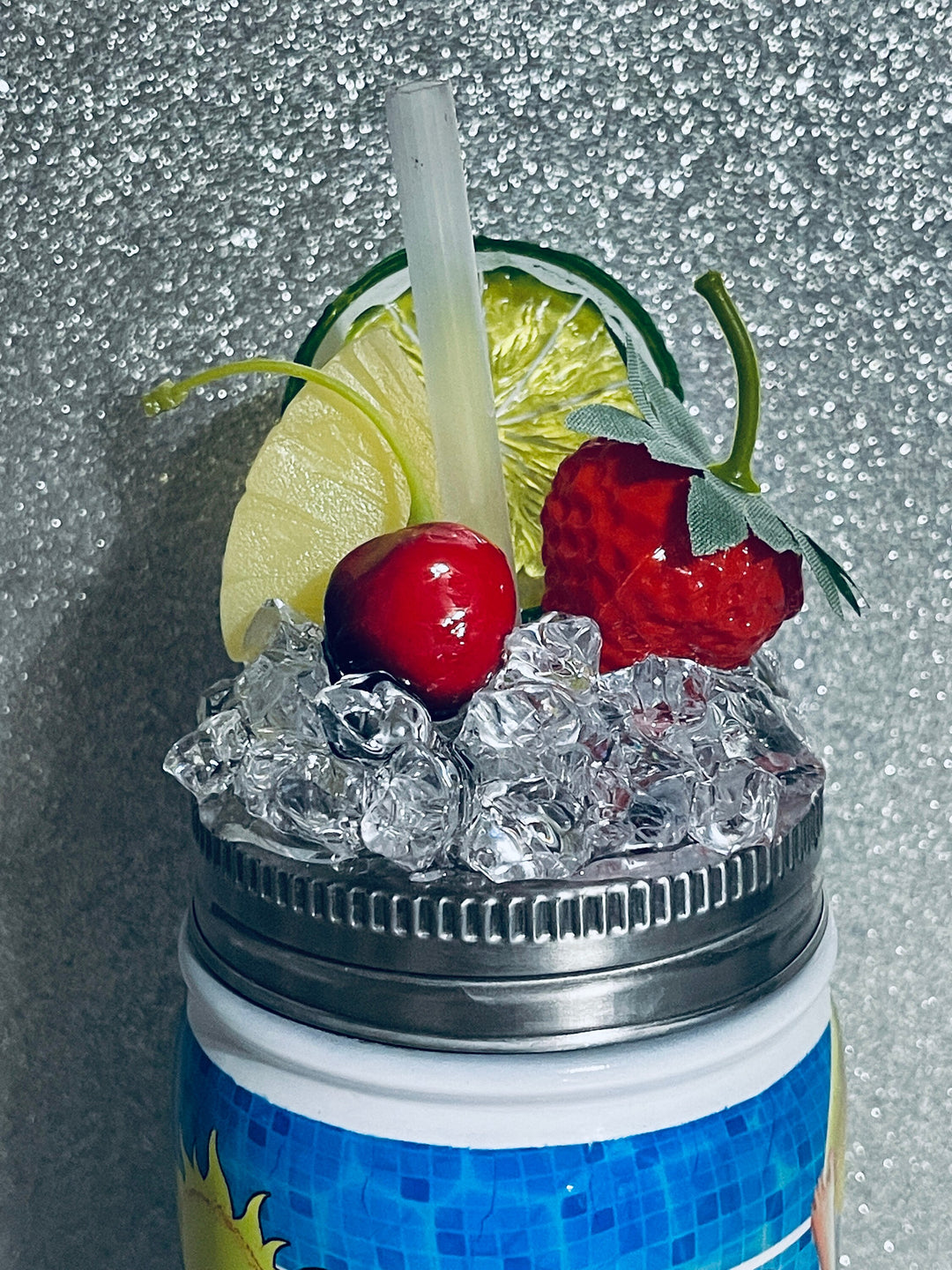 Strawberry + Lime + Cherry + Pineapple - Fruit Tumbler Topper - Fits 17 oz Stainless MASON JAR Tumbler Top - Fruit Topped Tumbler Toppers