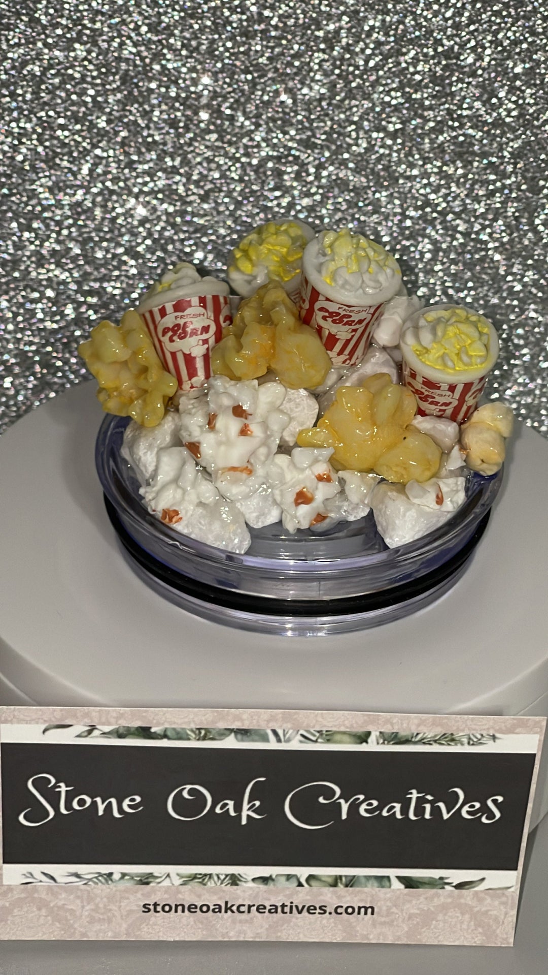 Buttered Popcorn Tumbler Topper, Popcorn Tub, 3D Decorative Lid