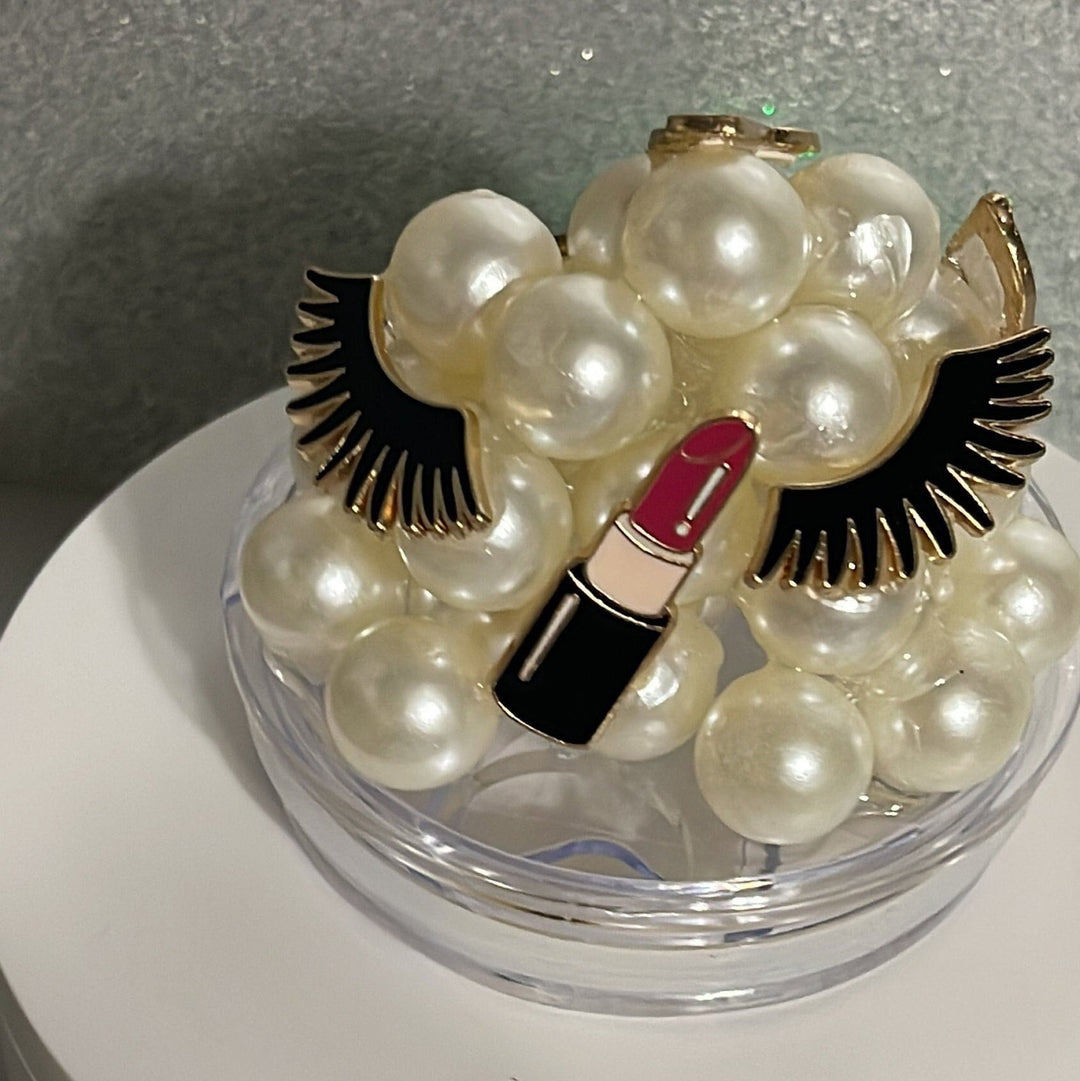 Make-up Cosmetics Diva Princess Pearl Bling Tumbler Topper 3D Decorative 20 oz Lid