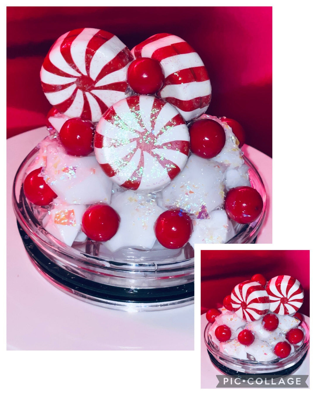 Christmas, Santa, Christmas Candy, Merry Christmas Tumbler Topper 3D Decorative Lid - Ice Topper Lid, unique gift