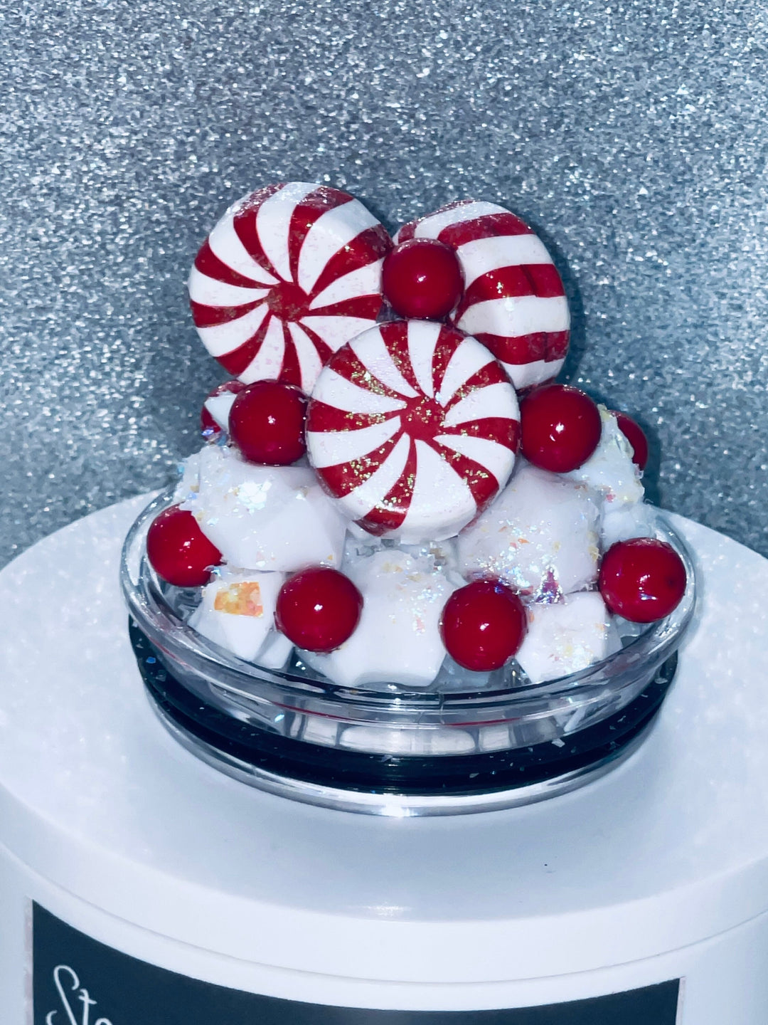 Christmas, Santa, Christmas Candy, Merry Christmas Tumbler Topper 3D Decorative Lid - Ice Topper Lid, unique gift