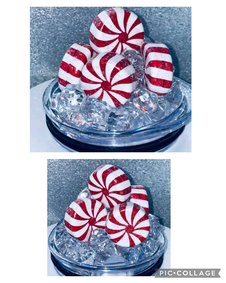 Christmas, Santa, Christmas Candy, Merry Christmas Tumbler Topper 3D Decorative Lid - Ice Topper Lid, unique gift