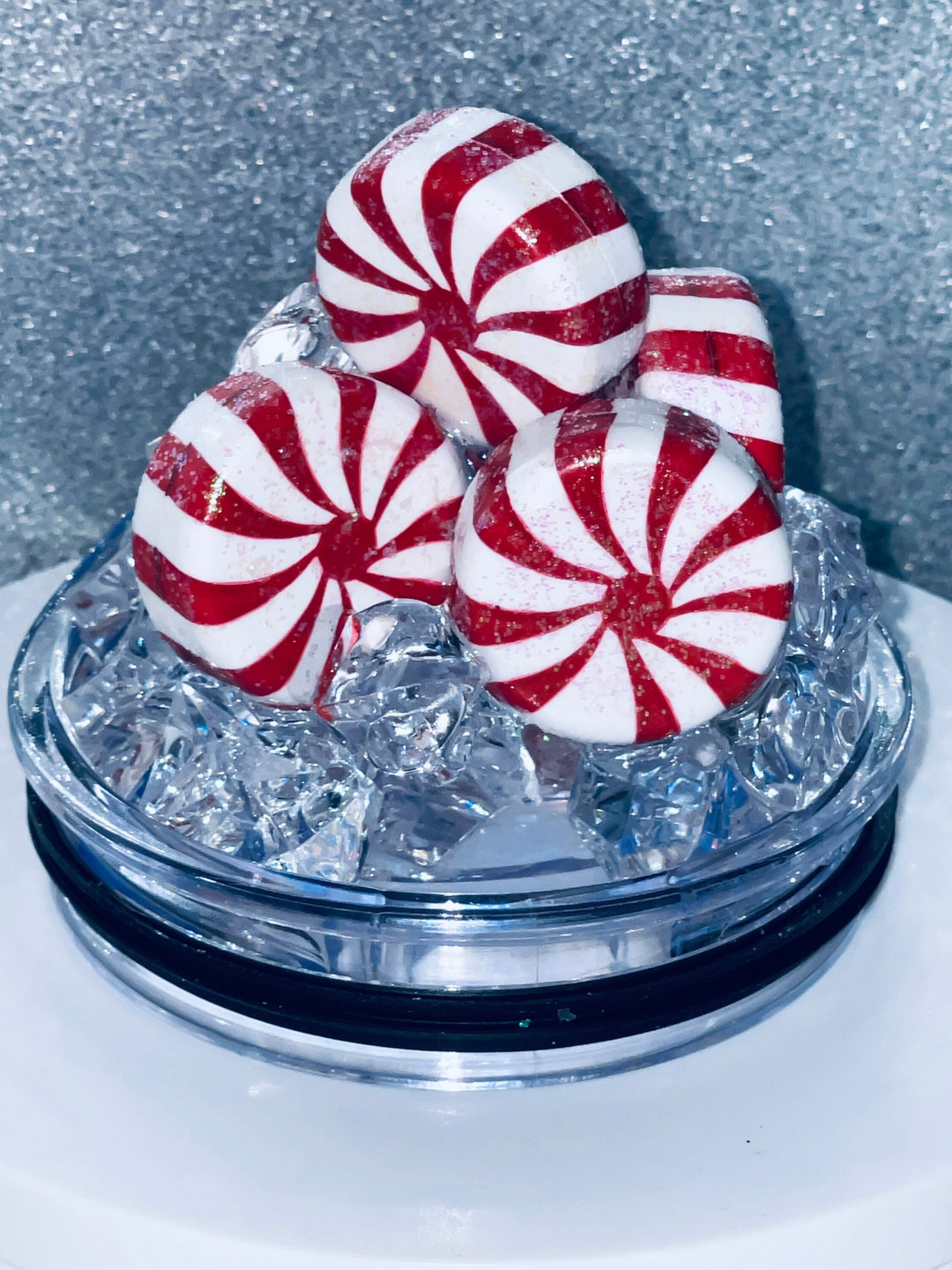 Christmas, Santa, Christmas Candy, Merry Christmas Tumbler Topper 3D Decorative Lid - Ice Topper Lid, unique gift