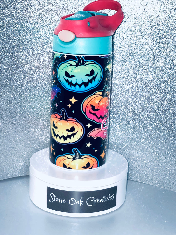 Kids Halloween Tumbler, Bright Pumpkins, Kids Water Tumbler, Kids FlipTop Cup, Kids Sippy Cup, Back To School Cup