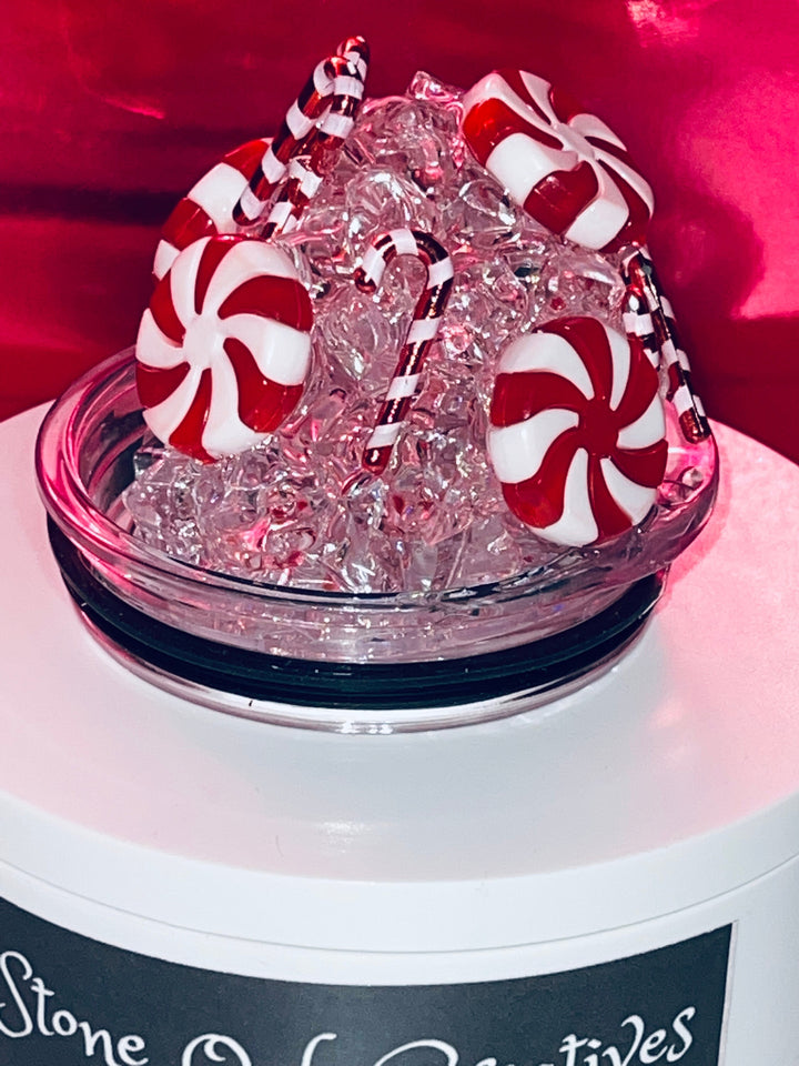 Christmas, Santa, Christmas Candy, Merry Christmas Tumbler Topper 3D Decorative Lid - Ice Topper Lid, unique gift