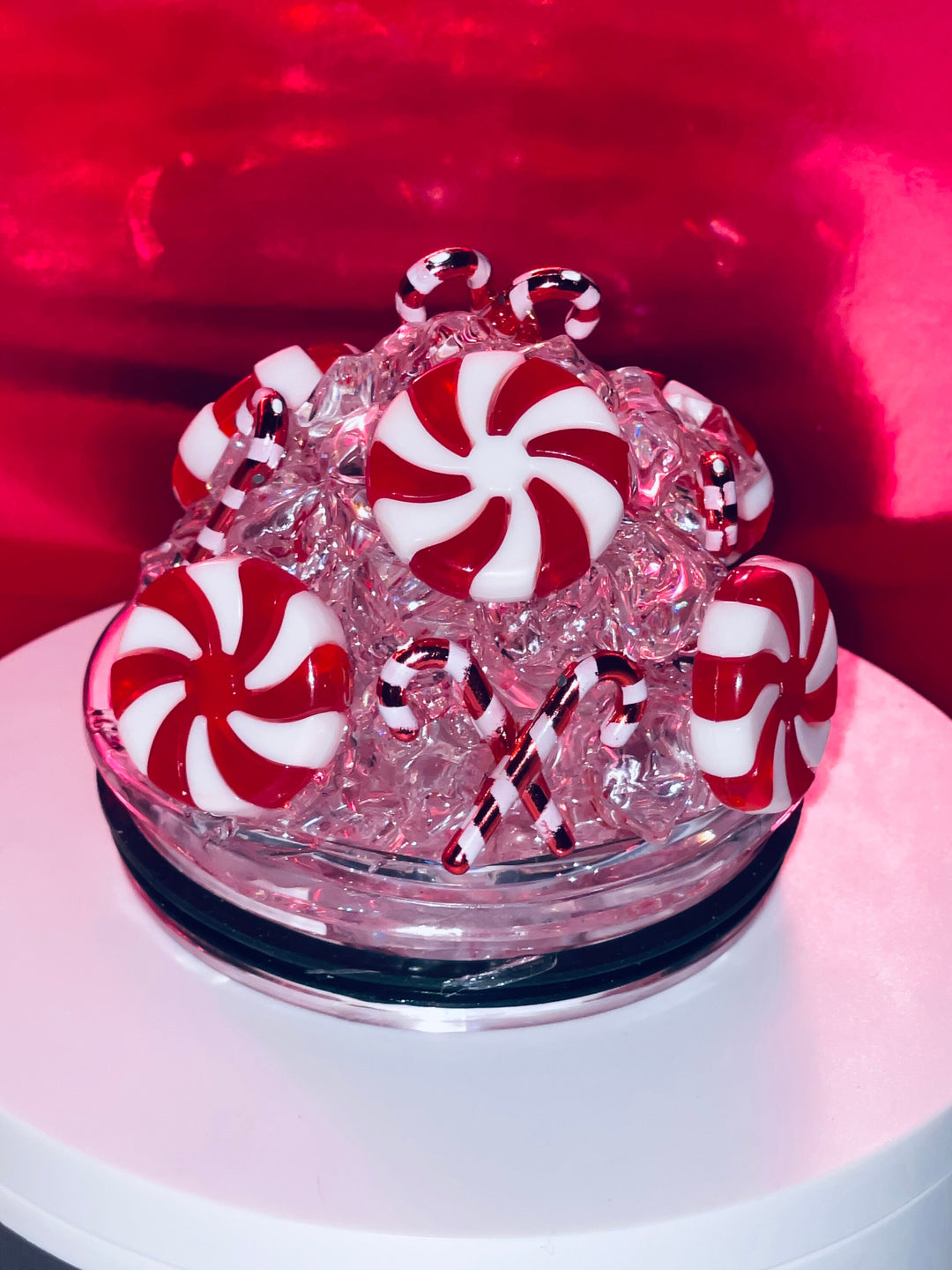 Christmas, Santa, Christmas Candy, Merry Christmas Tumbler Topper 3D Decorative Lid - Ice Topper Lid, unique gift