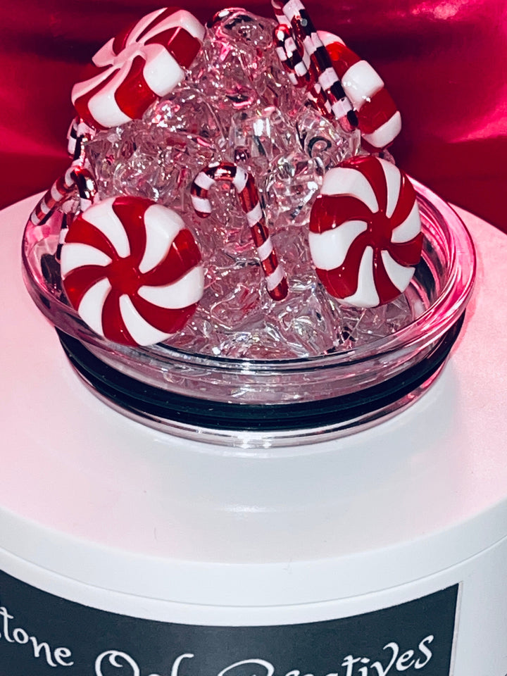 Christmas, Santa, Christmas Candy, Merry Christmas Tumbler Topper 3D Decorative Lid - Ice Topper Lid, unique gift