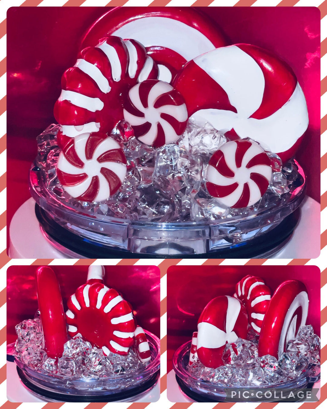 Christmas Candy tumbler topper lid, Christmas Tumbler Topper 3D Decorative Lid, Ice Topper Lid, unique gift