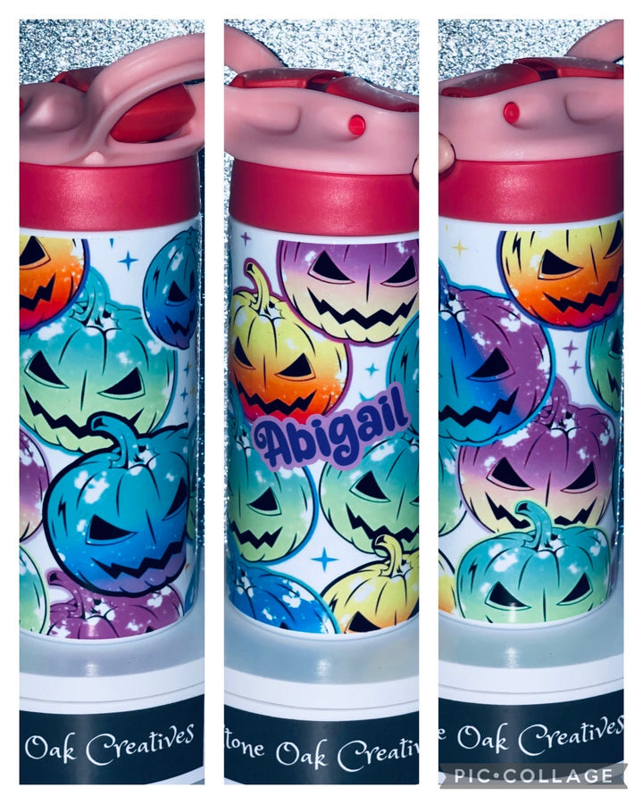 Kids Halloween Tumbler, Bright Pumpkins, Kids Water Tumbler, Kids FlipTop Cup, Kids Sippy Cup, Back To School Cup