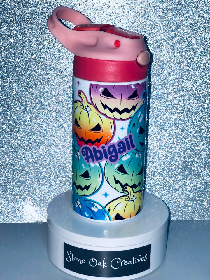 Kids Halloween Tumbler, Bright Pumpkins, Kids Water Tumbler, Kids FlipTop Cup, Kids Sippy Cup, Back To School Cup