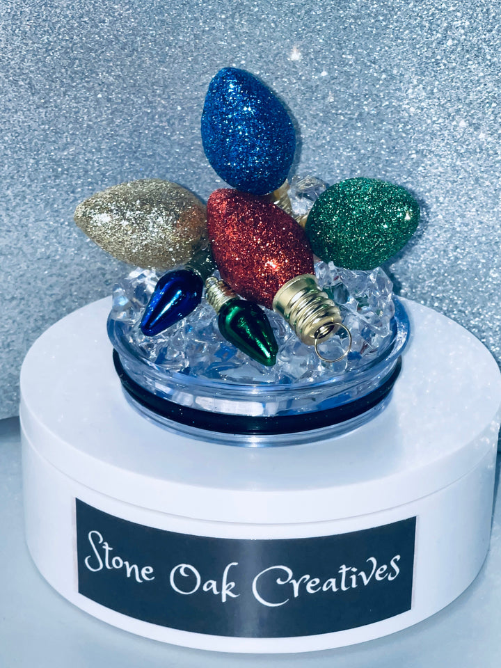 Christmas Lights, Santa, Christmas Candy, Merry Christmas Tumbler Topper 3D Decorative Lid - Ice Topper Lid, unique gift