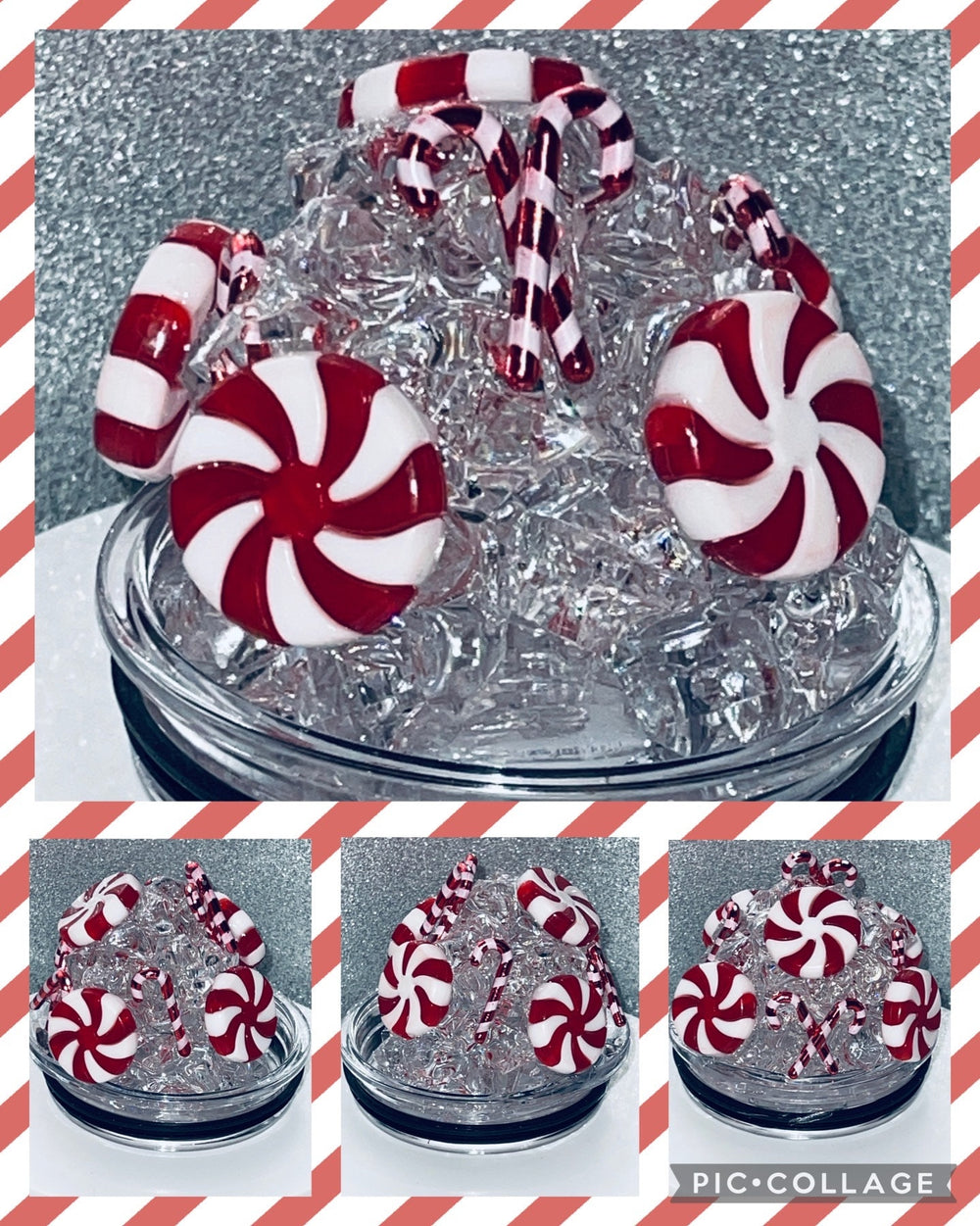 Christmas, Santa, Christmas Candy, Merry Christmas Tumbler Topper 3D Decorative Lid - Ice Topper Lid, unique gift