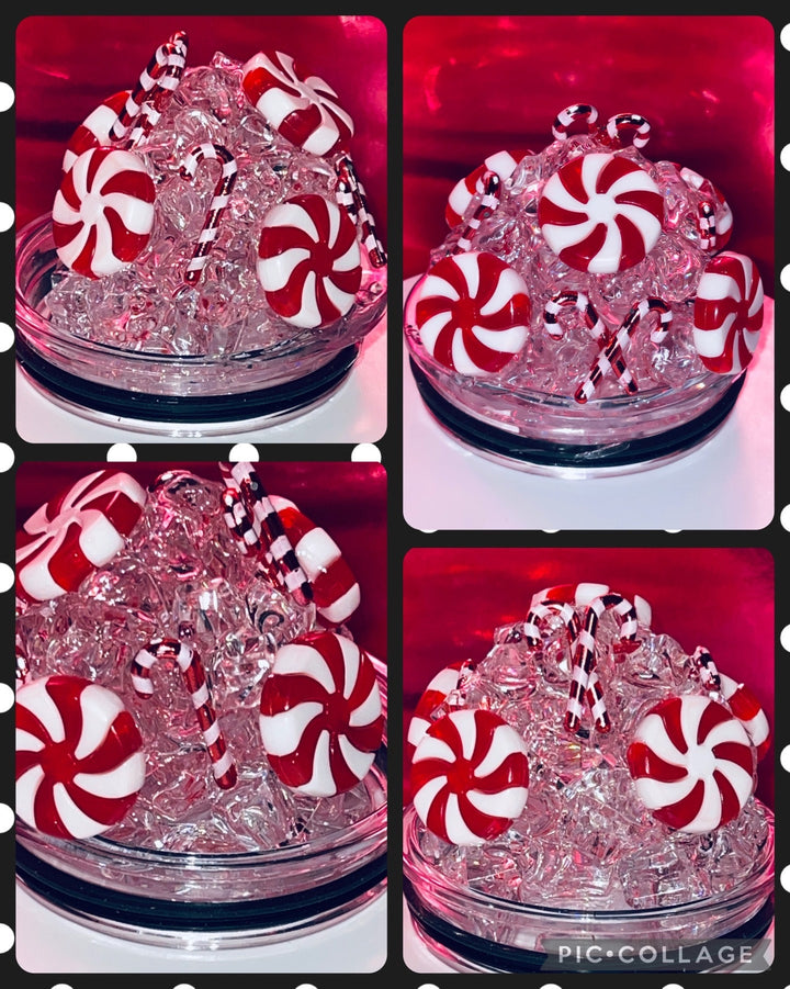 Christmas, Santa, Christmas Candy, Merry Christmas Tumbler Topper 3D Decorative Lid - Ice Topper Lid, unique gift