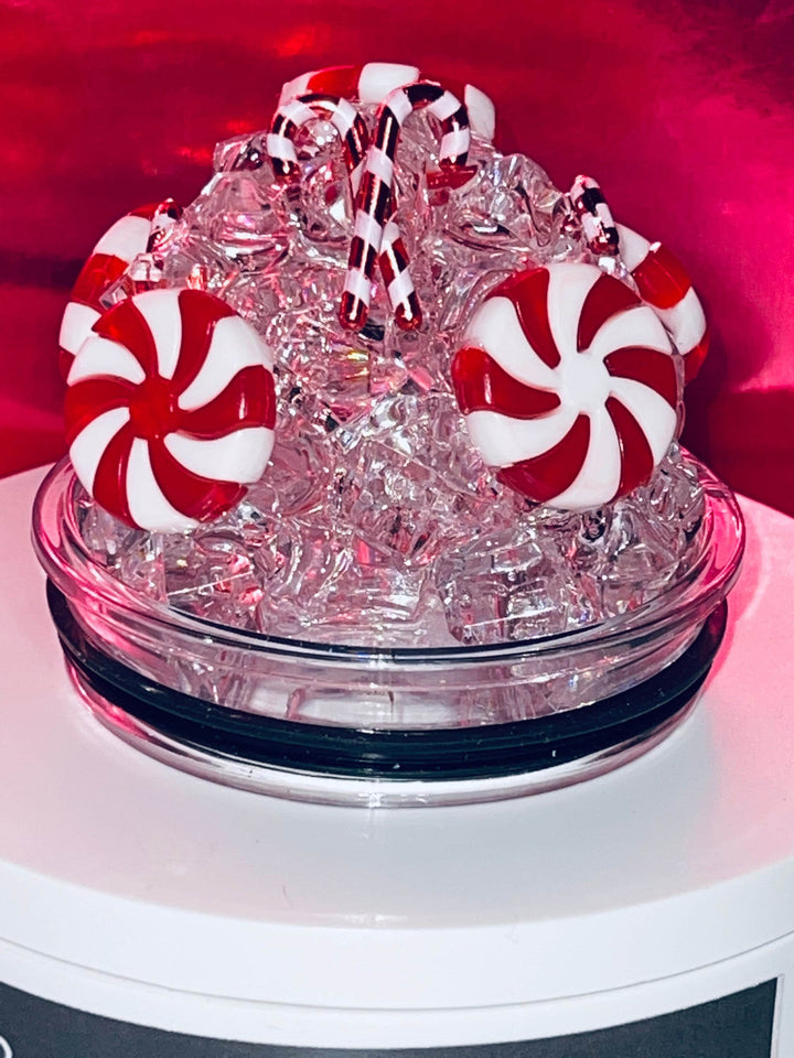 Christmas, Santa, Christmas Candy, Merry Christmas Tumbler Topper 3D Decorative Lid - Ice Topper Lid, unique gift