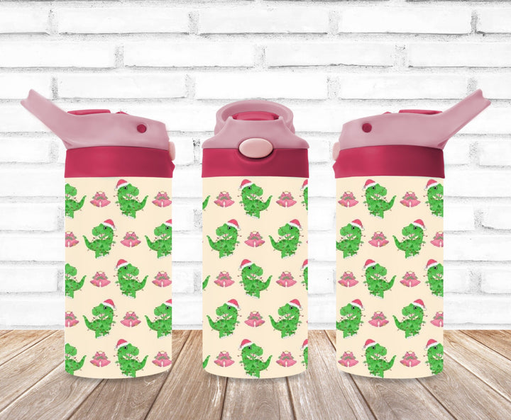 Christmas Dinosaur Tumbler, Christmas Tree, Kids Water Bottle, Kids FlipTop Cup, Kids Sippy Cup, Back To School Cup, HOT SELLER!