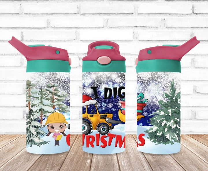 I Dig Christmas, Christmas Tractor Tumbler, Christmas Tree, Kids Water Bottle, Kids FlipTop Cup, Kids Sippy Cup, HOT SELLER!