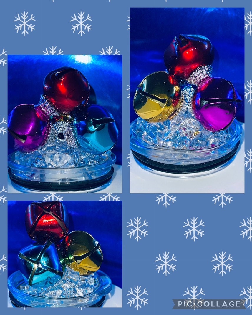 Jingle Bells tumbler topper, Christmas Tumbler Topper 3D Decorative Lid - Ice Topper Lid