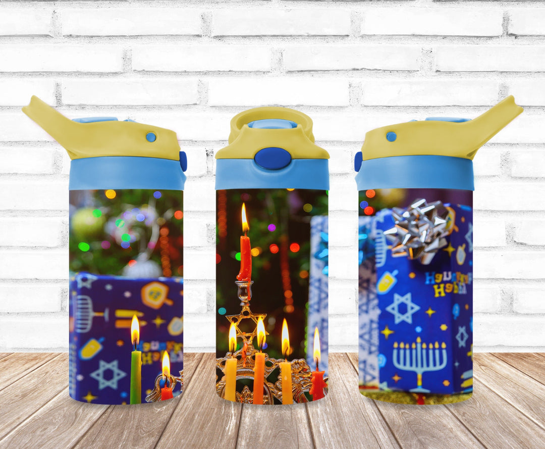 Hanukkah Tumbler, Jewish Holiday Tumbler, Kids Water Bottle, Kids FlipTop Cup, Kids Sippy Cup, Back To School Cup, HOT SELLER!