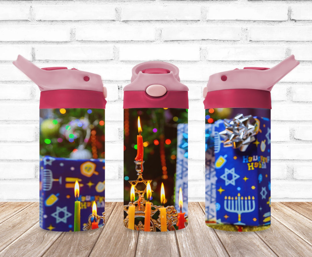 Hanukkah Tumbler, Jewish Holiday Tumbler, Kids Water Bottle, Kids FlipTop Cup, Kids Sippy Cup, Back To School Cup, HOT SELLER!