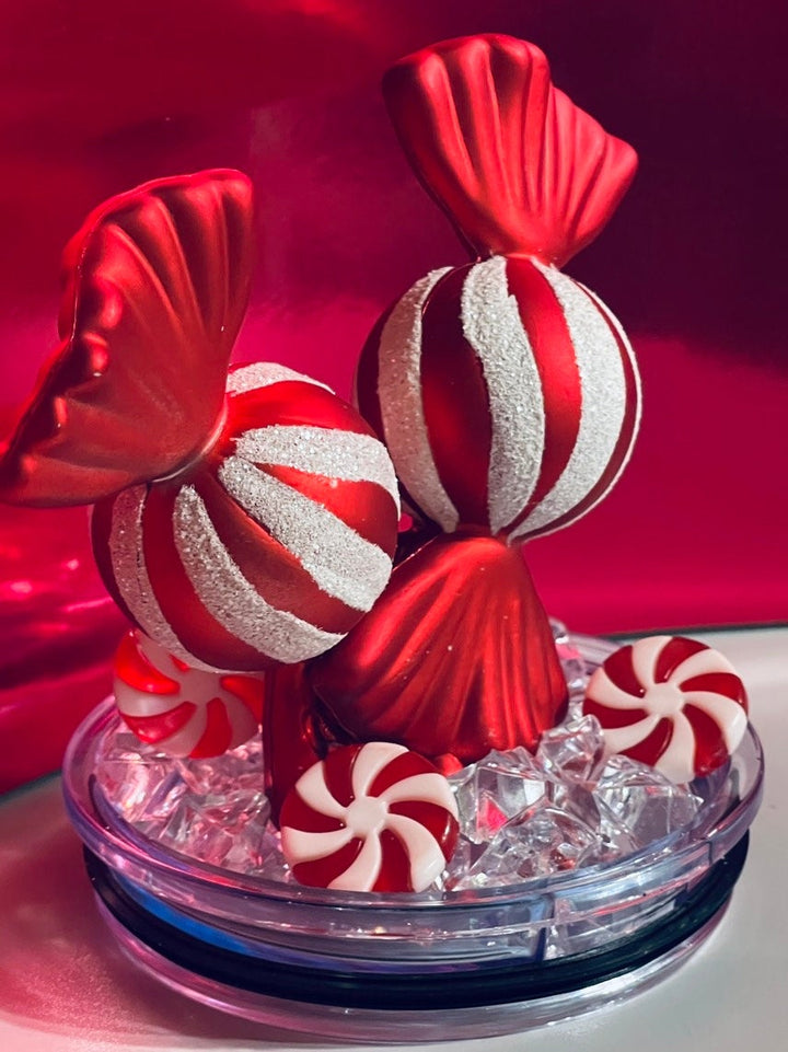 Christmas Candy Peppermint Candy Tumbler Topper 3D Decorative Lid