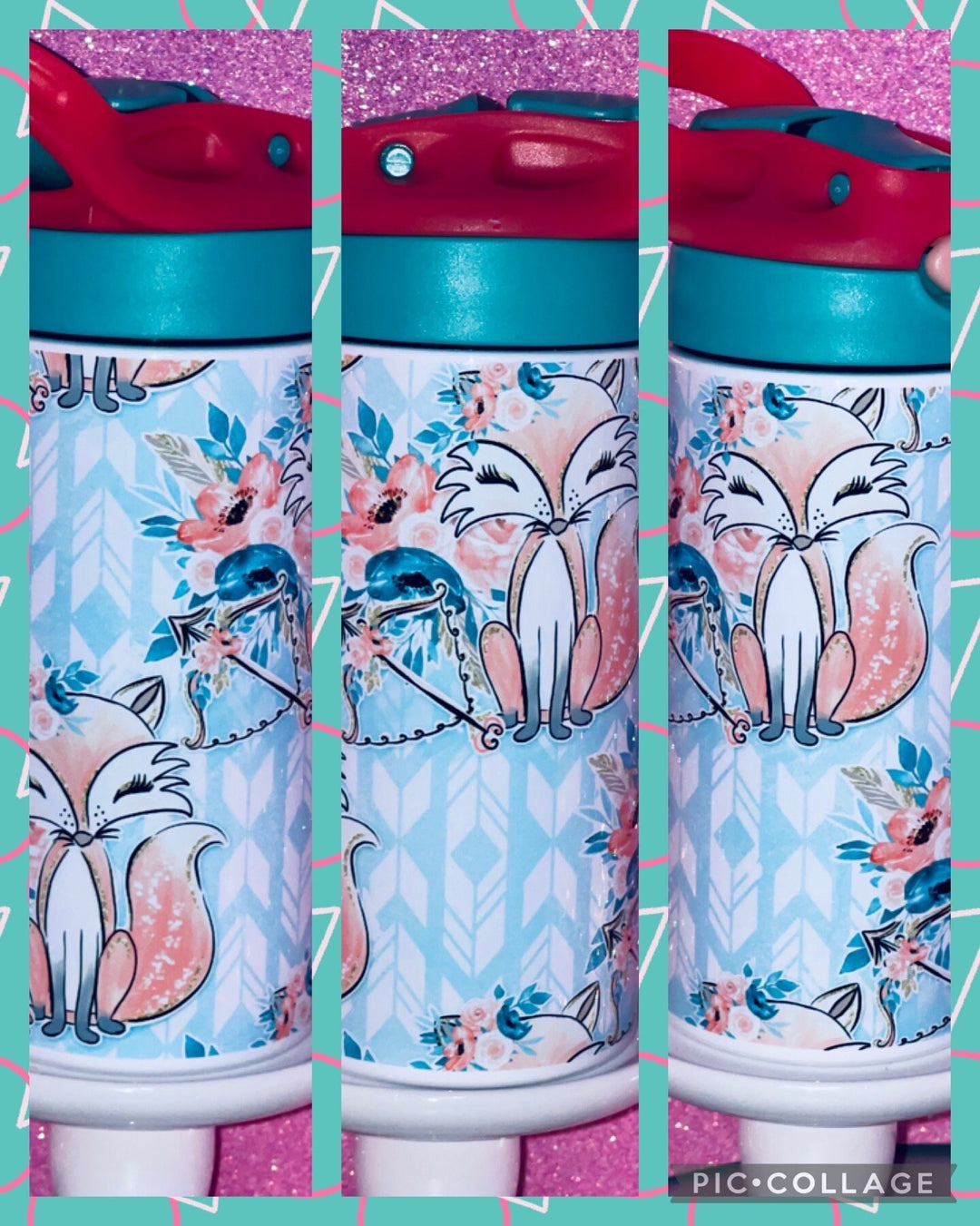 Kids Pink Blue Fox Tumbler - Kids Water Bottle | Kids Water Tumbler | Great Kids Gift | Kids Sippy Cup | Back To School Cup - HOT SELLER!