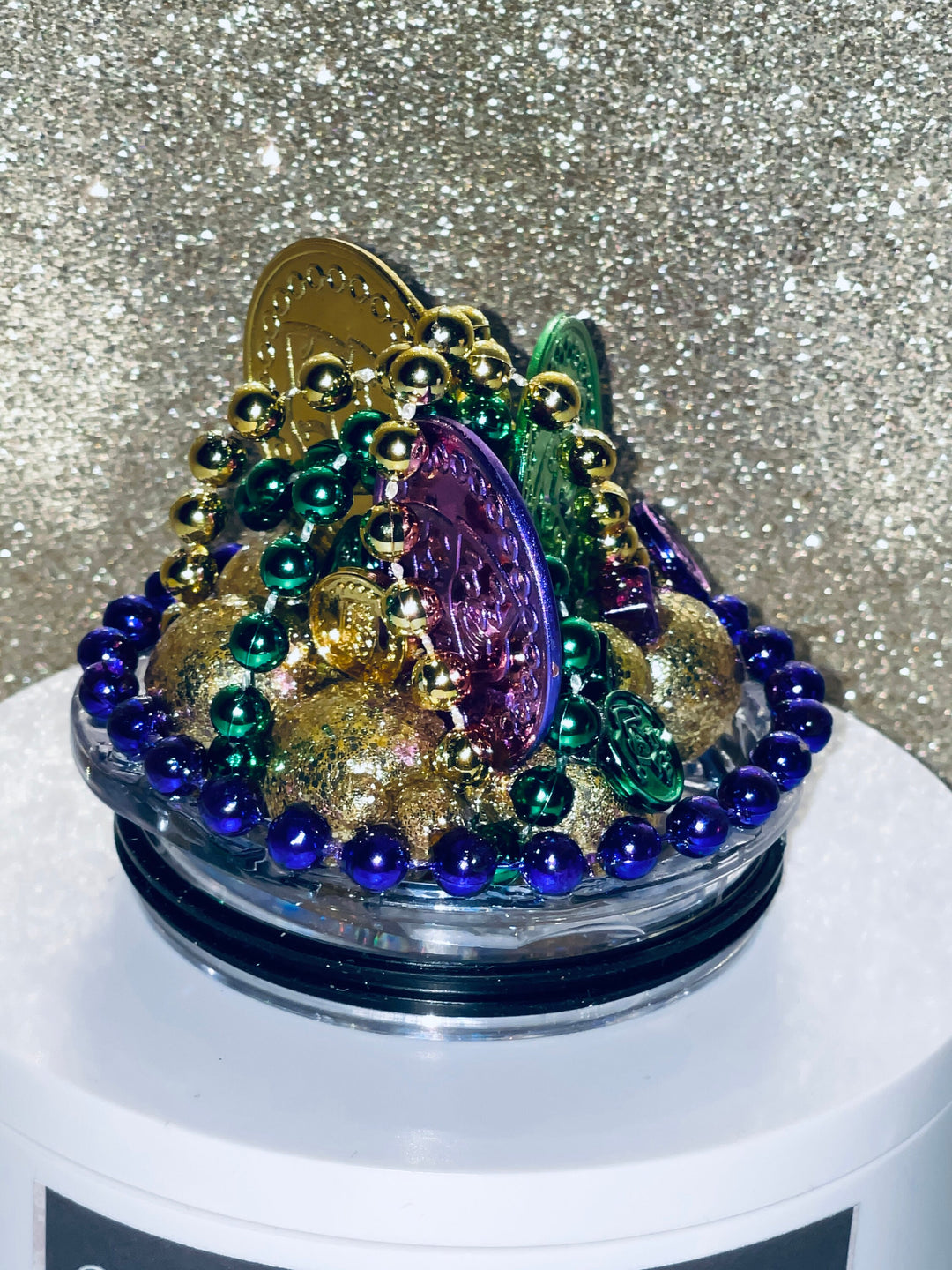 Mardi Gras Tumbler Topper, Fleur De Lis, Mardi Gras Beads, 3D ice lid, 3D lid, Mardi Gras Tumbler Lid, unique gift