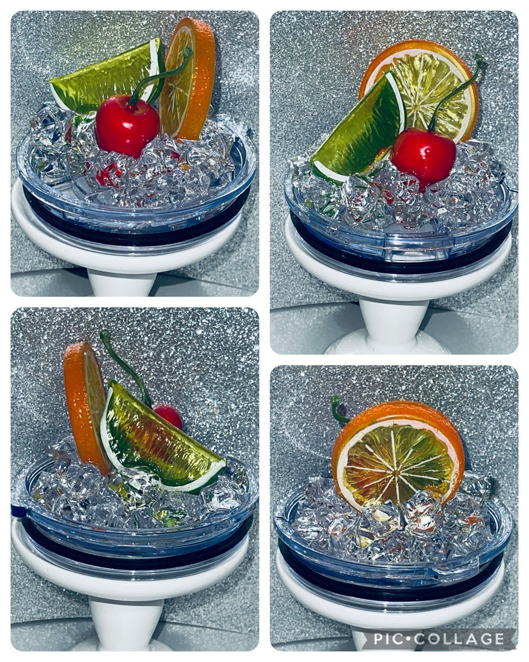 Orange Lime Cherry Fruit Tumbler Topper for skinny straight Stainless Tumbler - Fruit Topped Lid - Tumbler Toppers, unique gift