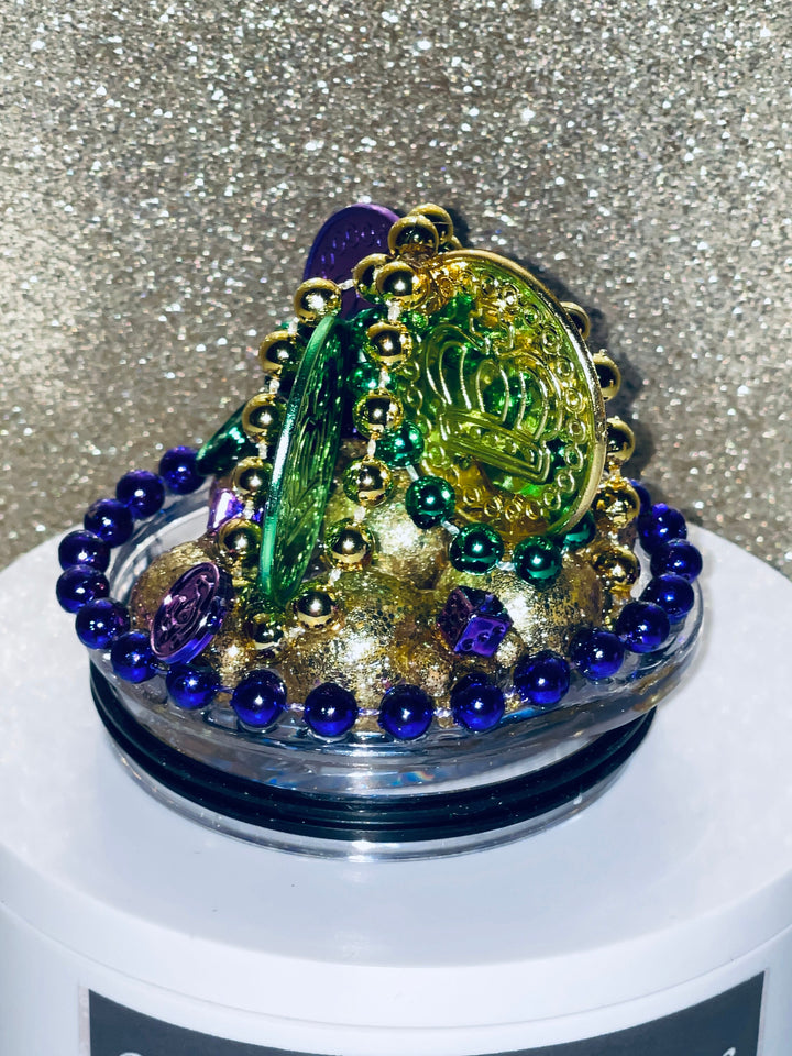 Mardi Gras Tumbler Topper, Fleur De Lis, Mardi Gras Beads, 3D ice lid, 3D lid, Mardi Gras Tumbler Lid, unique gift