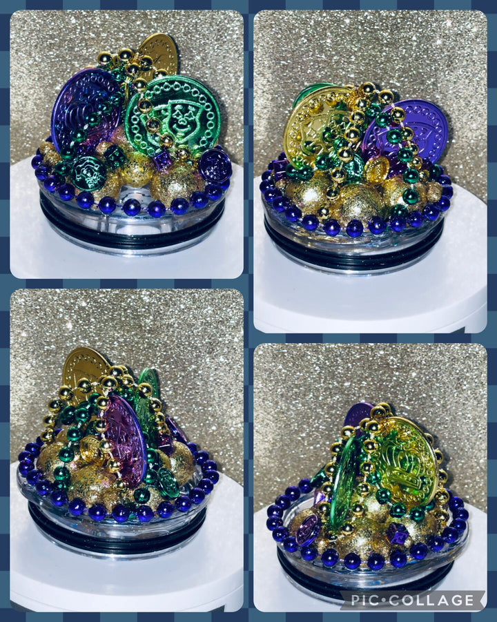 Mardi Gras Tumbler Topper, Fleur De Lis, Mardi Gras Beads, 3D ice lid, 3D lid, Mardi Gras Tumbler Lid, unique gift