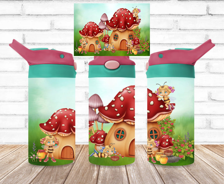 Kids Bumble Bee Mushroom Tumbler Wrap - 12 oz Kids Flip Top Tumbler - DIGITAL DOWNLOAD - Tumbler Wrap Image Download