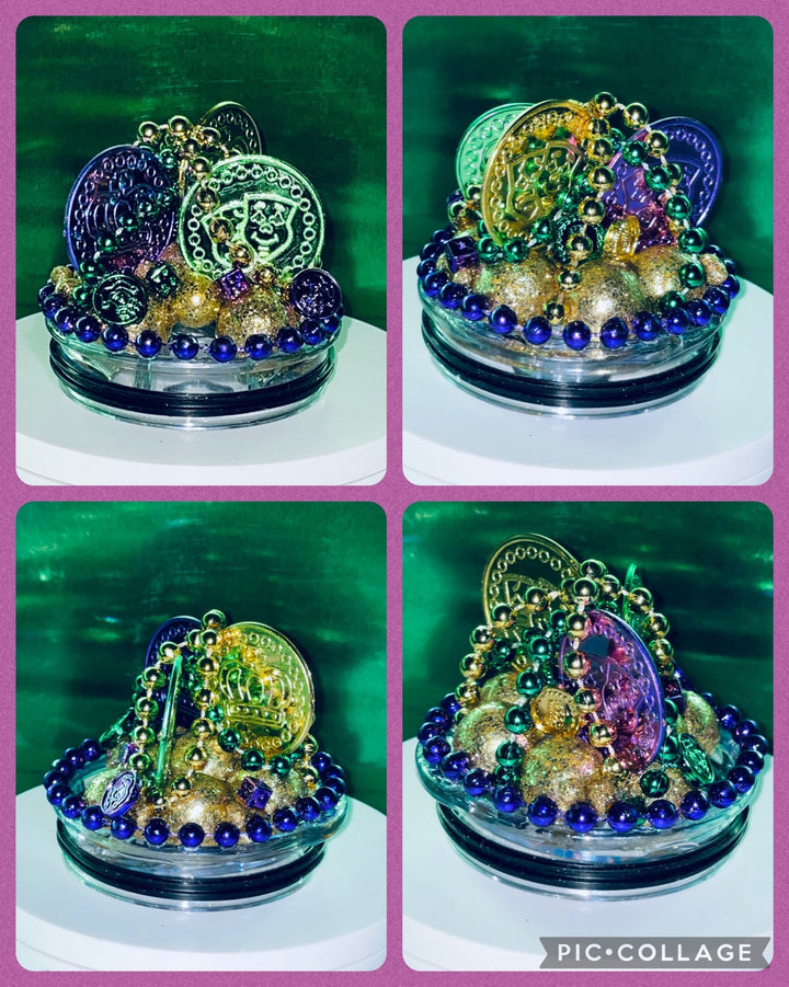 Mardi Gras Tumbler Topper, Fleur De Lis, Mardi Gras Beads, 3D ice lid, 3D lid, Mardi Gras Tumbler Lid, unique gift