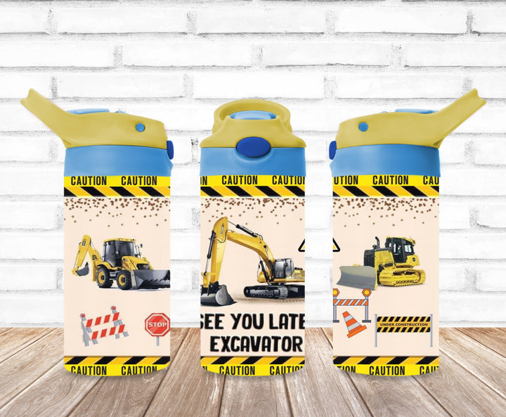 See You Later Excavator Kids Construction Tumbler, Tractor Tumbler - Kids Water Bottle | Kids Water Tumbler | Kids FlipTop Cup