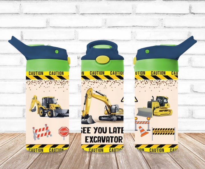 See You Later Excavator Kids Construction Tumbler, Tractor Tumbler - Kids Water Bottle | Kids Water Tumbler | Kids FlipTop Cup