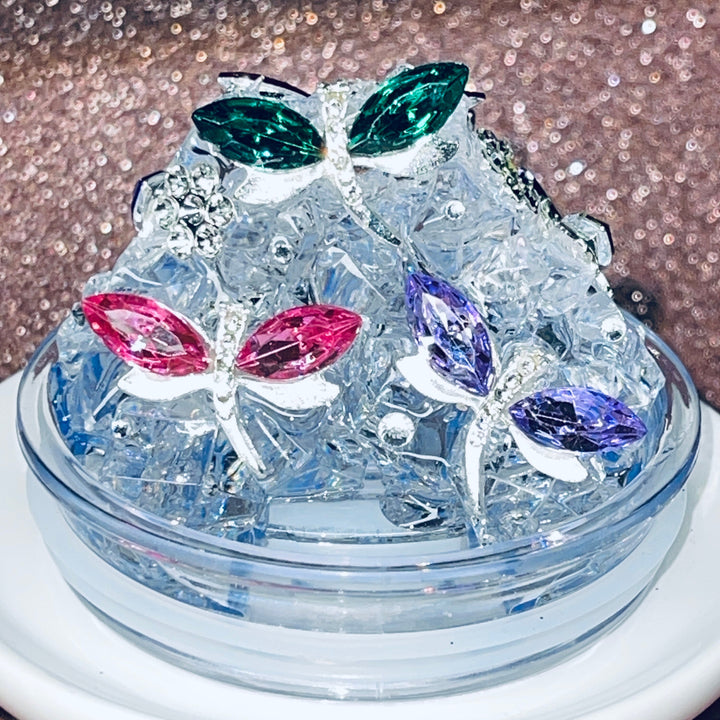 Dragonfly Tumbler Topper, Rhinestone Dragonfly 3D Decorative Lid, Ice Topper Lid, unique gift