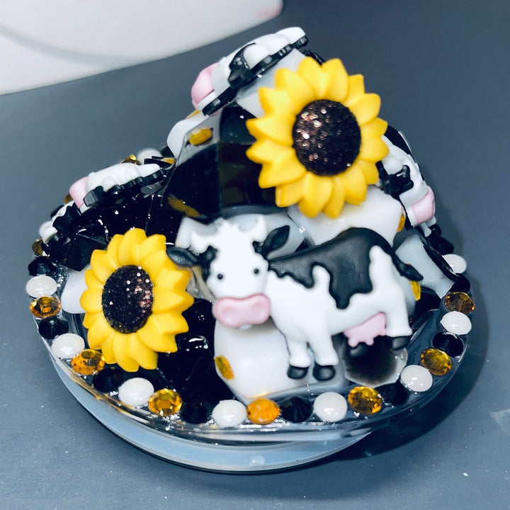 Cow Tumbler Topper, sunflowers and cows, rodeo tumbler topper, sunflower tumbler topper, 3D Decorative Lid - rhinestone Ice Topper Lid