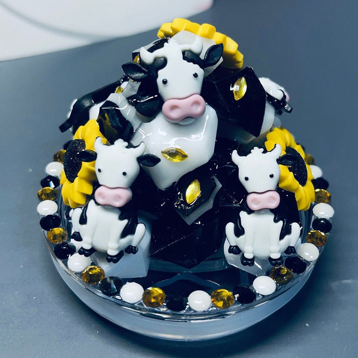 Cow Tumbler Topper, sunflowers and cows, rodeo tumbler topper, sunflower tumbler topper, 3D Decorative Lid - rhinestone Ice Topper Lid