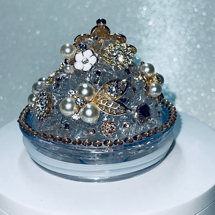 Rhinestone Queen Crown Topper, Diva Bling Topper, Queen Topper, 3D Topper Lid, Rhinestone Tumbler Lid, Rhinestone Lid - Gold or Silver