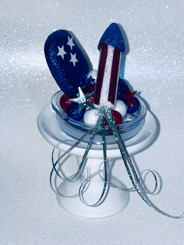 Patriotic Tumbler Topper, Independece Day Topper, 3D Decorative Lid - Ice Topper Lid