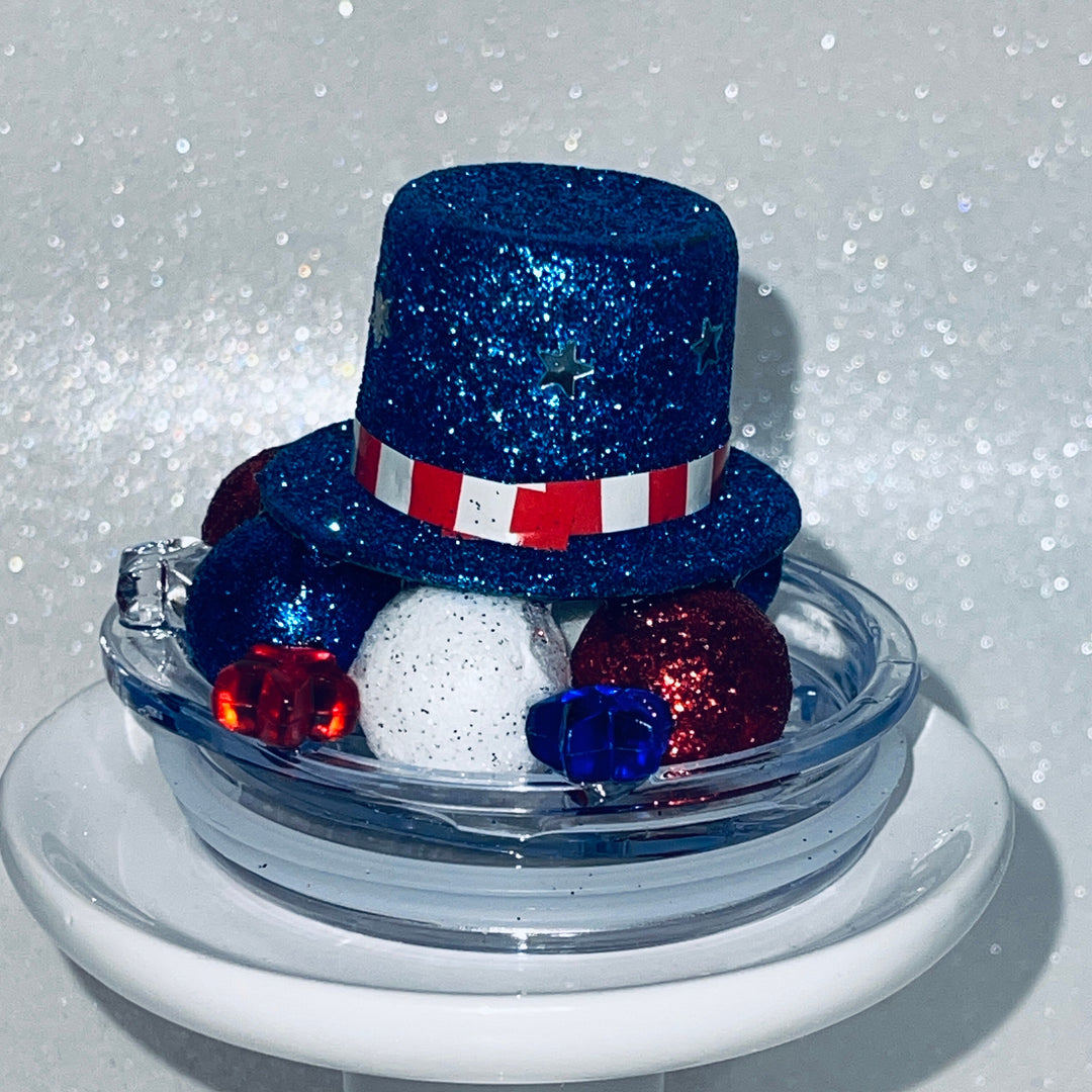 Patriotic Tumbler Topper, Independece Day Topper, 3D Decorative Lid - Ice Topper Lid